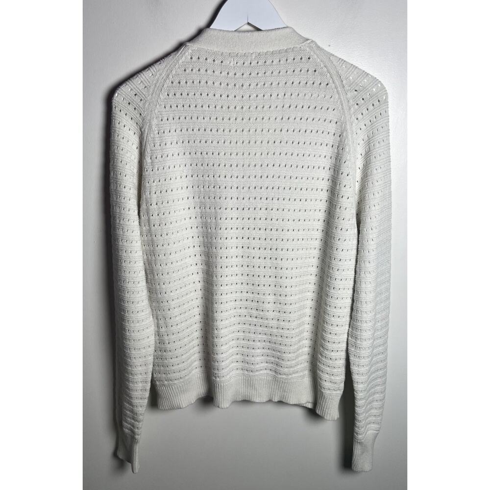 Spartina 449 Womens XL Cream Crochet Button Front V-Neck‎ Linen Blend Cardigan - Picture 3 of 10
